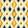 Quilted Ikat Pattern In Yellow And Blue - Psychedelic Balinese Motifs