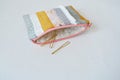 Quilted patchwork zipper pouch and golden hair pins