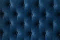 Quilted velour buttoned classic blue color fabric wall pattern background. Elegant vintage luxury sofa upholstery. Interior plush