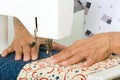 Quilter machine quilting. Royalty Free Stock Photo