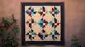 Quilts Picture Frame: Traditional Mexican Style On Blue Wall Royalty Free Stock Photo