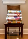 Quilts Stacked on Wooden Chair