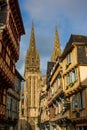 Quimper street at the sunset, Brittany