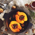 Quince baked with honey, walnut and thyme, square Royalty Free Stock Photo