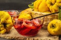 Quince jam or confiture. Ripe whole fruits, sweet dessert, autumn good mood Royalty Free Stock Photo