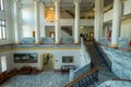 Stairways lead up from the atrium in the Plumas County Courthouse, Quincy, California, USA