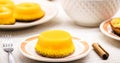Quindim or Brisa do Lis, typical sweet from Brazil and Portugal, made with egg yolks, almonds or grated coconut Royalty Free Stock Photo