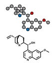 Quinine malaria drug molecule. Isolated from cinchona tree bark