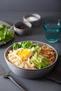 Quinoa bowl with egg, avocado, cucumber, lentil. Healthy vegetarian lunch