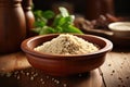 Quinoa in bowl on wooden kitchen table Royalty Free Stock Photo