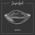 Quinoa cereal in deep bowl monochrome superfood sketch.