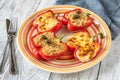 Quinoa and Cheese stuffed red bell peppers Royalty Free Stock Photo