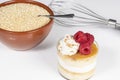 Quinoa flan with cream and raspberries