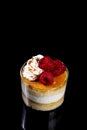 Quinoa flan with cream and raspberries