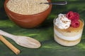 Quinoa flan with cream and raspberries