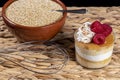 Quinoa flan with cream and raspberries