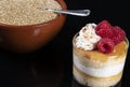 Quinoa flan with cream and raspberries