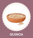 Quinoa grains in a plate. Vegan protein food vector illustration. Cereal for making porridge