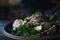 Quinoa salad with vegetable on wooden table Royalty Free Stock Photo