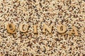 Quinoa seeds written wooden letters