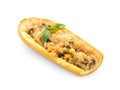 Quinoa stuffed zucchini boat on white background Royalty Free Stock Photo