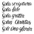 Quinque sola, five foundations of Protestant theology, reformation, Calligraphy lettering text symbol of Christianity