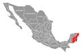 Quintana Roo red highlighted in map of Mexico