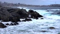 Quintay, Chile rocky coast battered by waves - high angle