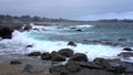 Quintay, Chile Rocky Coast Battered By Waves Tide Coming In - Slow Motion