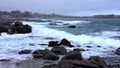 Quintay, Chile rocky coast battered by waves - wide view