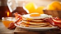 Savoring a delicious homemade American breakfast, AI Generated