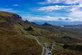 Quiraing mountains sunset at Isle of Skye, Scottland, United Kin Royalty Free Stock Photo