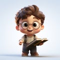 Quirky 3d Cartoon Boy Reading Book: Realistic Yet Stylized Character Design Royalty Free Stock Photo