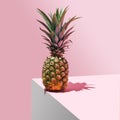 Quirky and amazing unique concept of natural exotic fresh pineapple. Ultimate gray, baby pink, light rose arrangement background