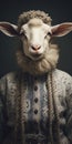 Quirky Analog Portrait White Goat In Knitwear With Braids Royalty Free Stock Photo