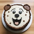 Quirky Bear Cake With Chocolate Icing And Cartoonish Illustrations