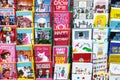 Quirky birthday cards on display at Camden Market