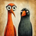 Quirky Cartoonish Birds Drawing By Alexandru Bosco