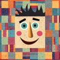 Quirky Cartoonish Square Face On Colorful Quilt: A Playful Illustration