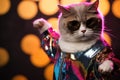 Quirky Cat In A Retro Disco Outfit, Bringing The Party Vibes Retro Party Clothing For Cats, Teeterin