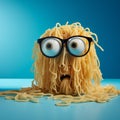 Expressive Faces: Ugly Person With Glasses Behind Stack Of Spaghetti