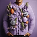 Quirky Charm: Lavender-inspired Ugly Christmas Sweater With Organic Designs