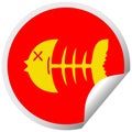 quirky circular peeling sticker cartoon dead fish bone Royalty Free Stock Photo