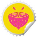 quirky circular peeling sticker cartoon lemon