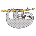 quirky comic book style cartoon sloth and baby
