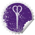 quirky distressed circular peeling sticker symbol scissors