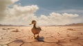 Quirky Duck In Dry Desert With Hyper-realistic Water And Rtx On