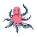 a quirky octopus with a cute face in glasses. Illustration in a modern hand-drawn style