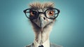 Quirky Futuristic Ostrich Portrait With Glasses And Suit