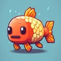 Quirky Golden Fish Plays Video Game: A Pixel Art Delight